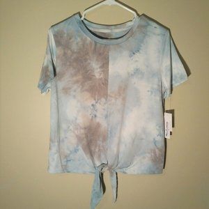 Wallflower Cropped Top T-shirt, Tie Front Top, Blue Grey, Large - NWT